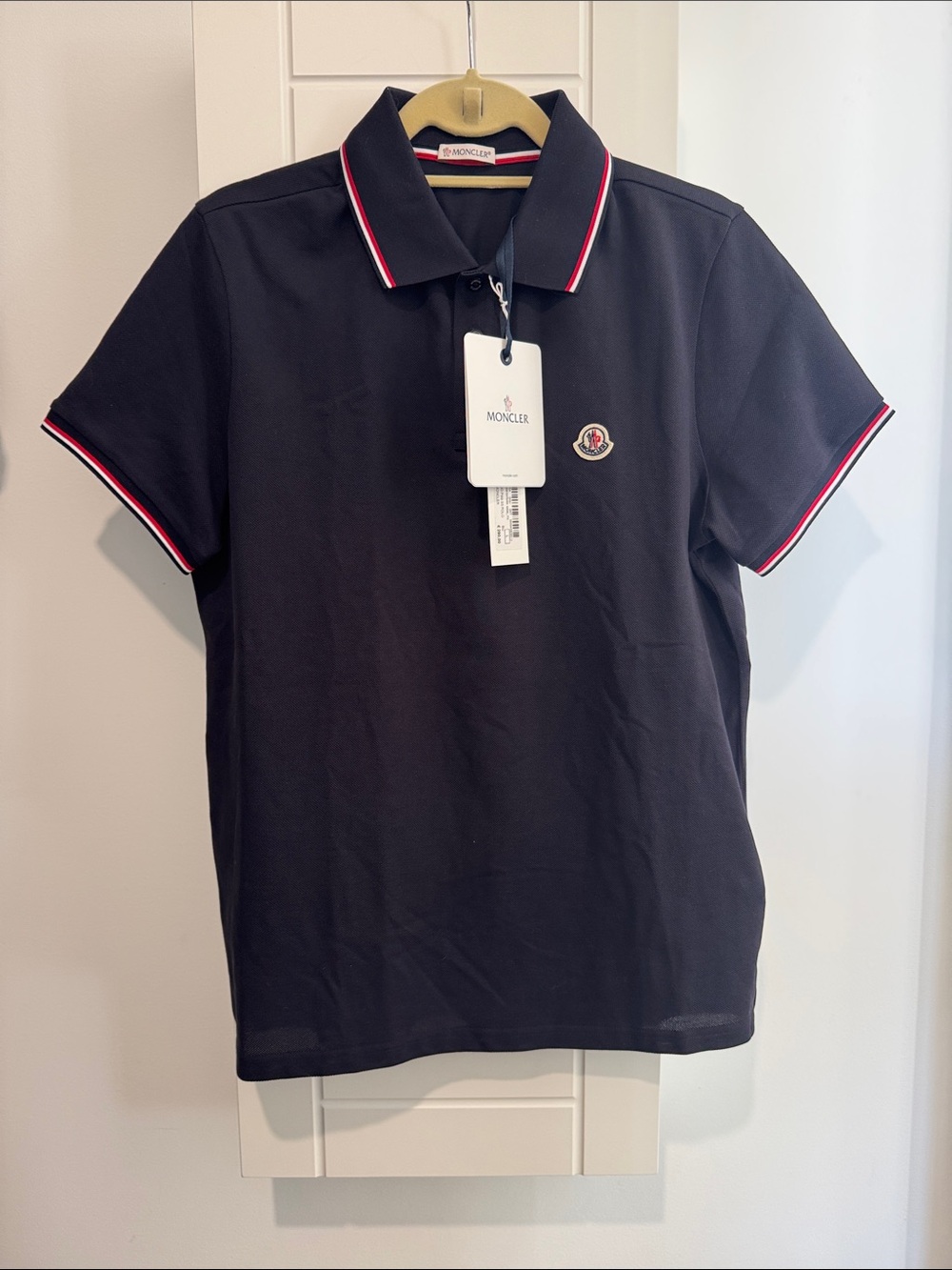 Moncler Men’s Polo with Red & White Stripe Trim